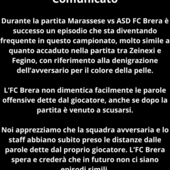 TERZA CATEGORIA Comunicato stampa dell' FC  Brera