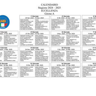 ECCELLENZA Ecco il calendario