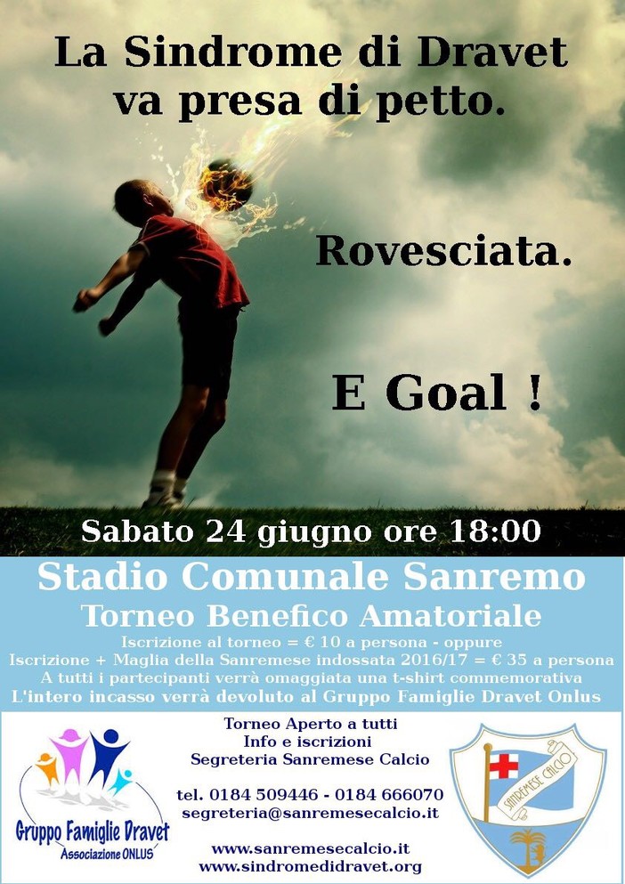 La	Sindrome	di	Dravet	va	presa	di	petto,	sabato	24	giugno	torneo	benefico amatoriale	al	‘Comunale’	di	Sanremo