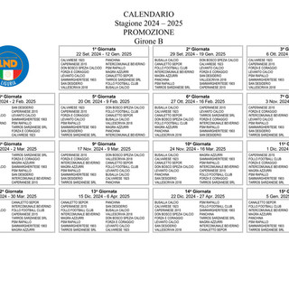 PROMOZIONE B Ecco il calendario