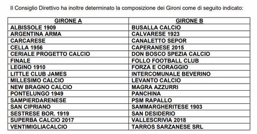 PROMOZIONE Ecco i due gironi