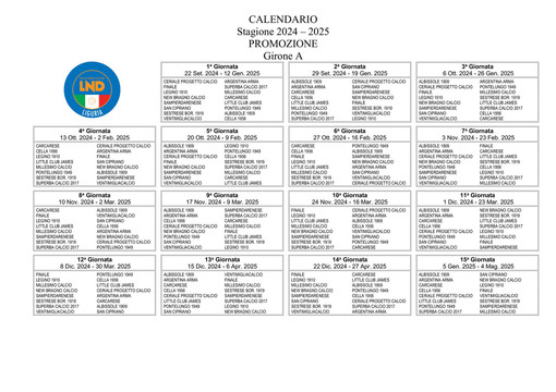 PROMOZIONE A Ecco il calendario