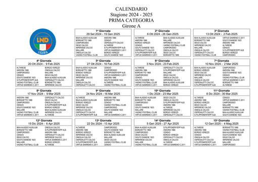 PRIMA CATEGORIA Ecco i calendari dei 4 gironi liguri