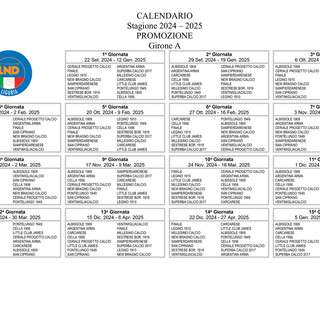 PROMOZIONE A Ecco il calendario