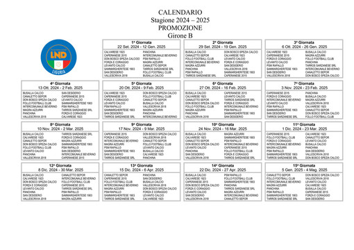 PROMOZIONE B Ecco il calendario