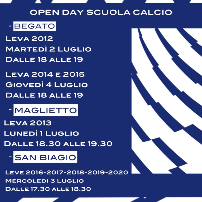 CAMPOMORONE Dall'1 al 4 luglio gli OPEN DAY di settore giovanile e scuola calcio