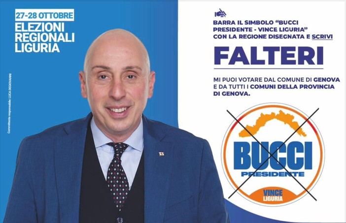 ELEZIONI REGIONALI 27/28 OTTOBRE 2024 Davide Falteri: &quot;Abbiamo tutti bisogno di una Liguria sempre più forte&quot;