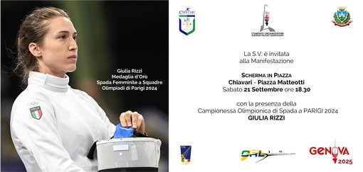 Scherma in piazza a Chiavari con la vicecampionessa olimpica Giulia Rizzi (sabato 21 settembre ore 18:30)