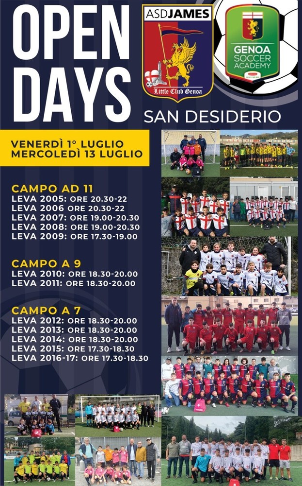 CALCIO GIOVANILE Il doppio open day del Little Club JAMES a San Desiderio