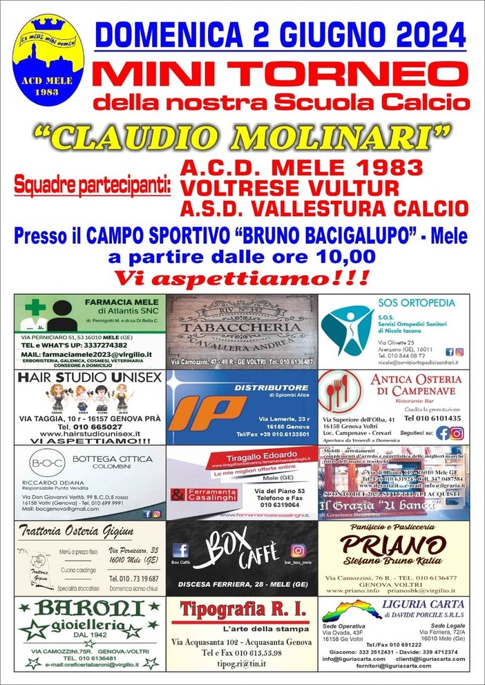 MELE Una domenica di festa con il mini torneo della Scuola Calcio intitolata a Claudio Molinari