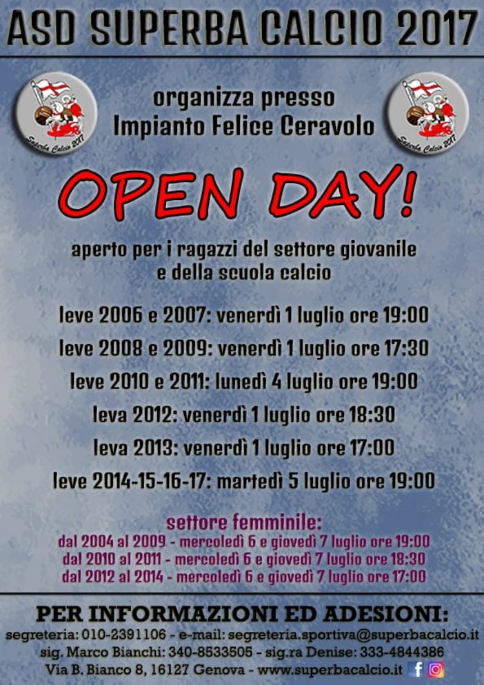 SUPERBA Il programma degli Open Day