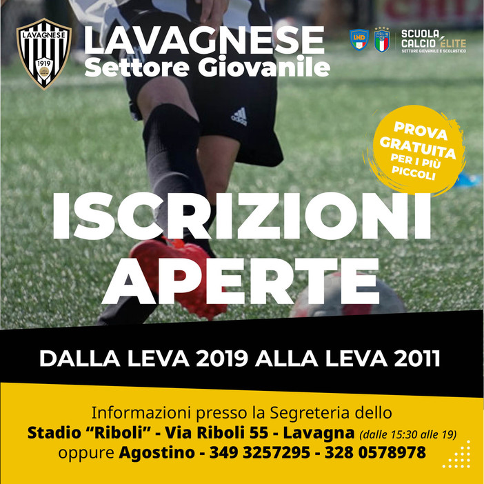 LAVAGNESE / APERTE LE ISCRIZIONI PER SCUOLA CALCIO E ATTIVITÀ DI BASE!